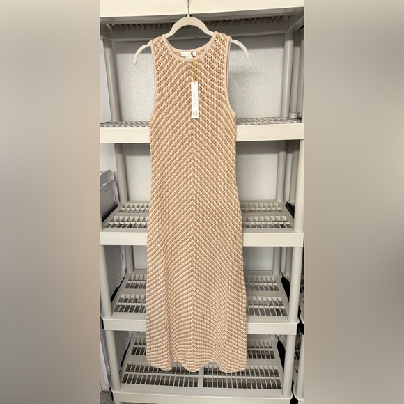 NWT House of Harlow 1960 Crochet Tan Cream Chevron Maxi Dress Size L - Picture 2 of 9